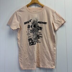 Blondie Women 80s Vintage Vibes Call Me Graphic Tee Size M Blush Pink Classic